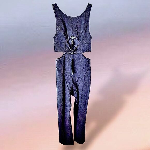 NWT For Love & Lemons Chloe Midnight Blue Ribbed One Piece Unitard/Jumpsuit - Picture 1 of 16